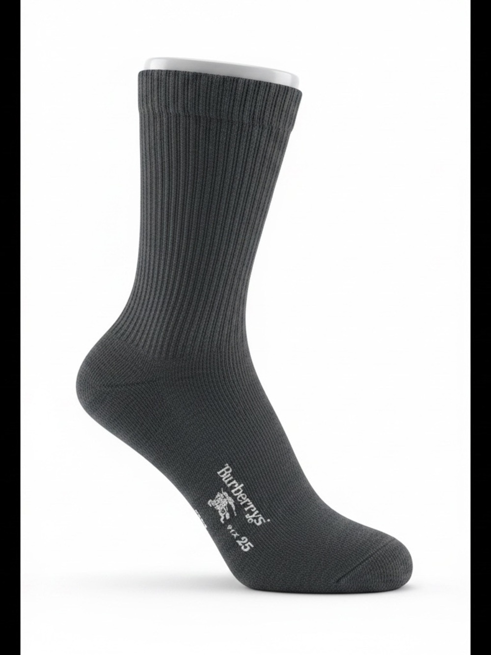 Burberrys Vintage Men's Charcoal Ribbed Dress Sock Authentic